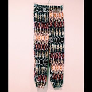 TRIANGULAR PATTERN FLOWY PANTS ELASTIC WAISTBAND